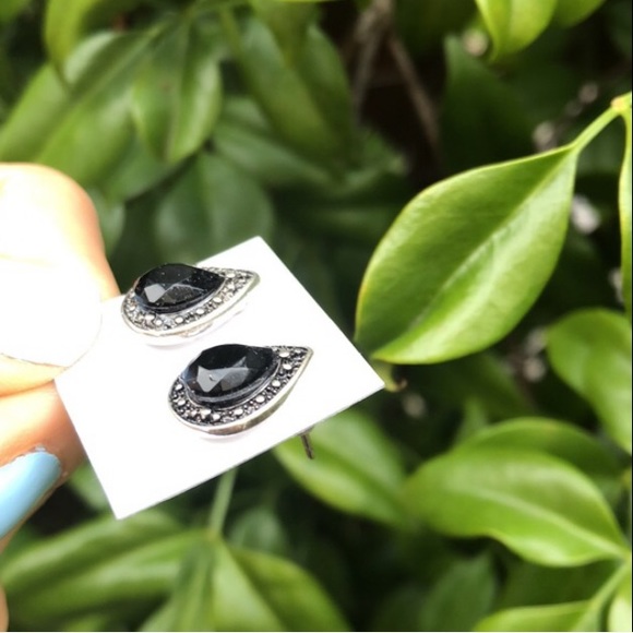 Black + Silver Bohemian Crystal Earrings - Picture 3 of 4